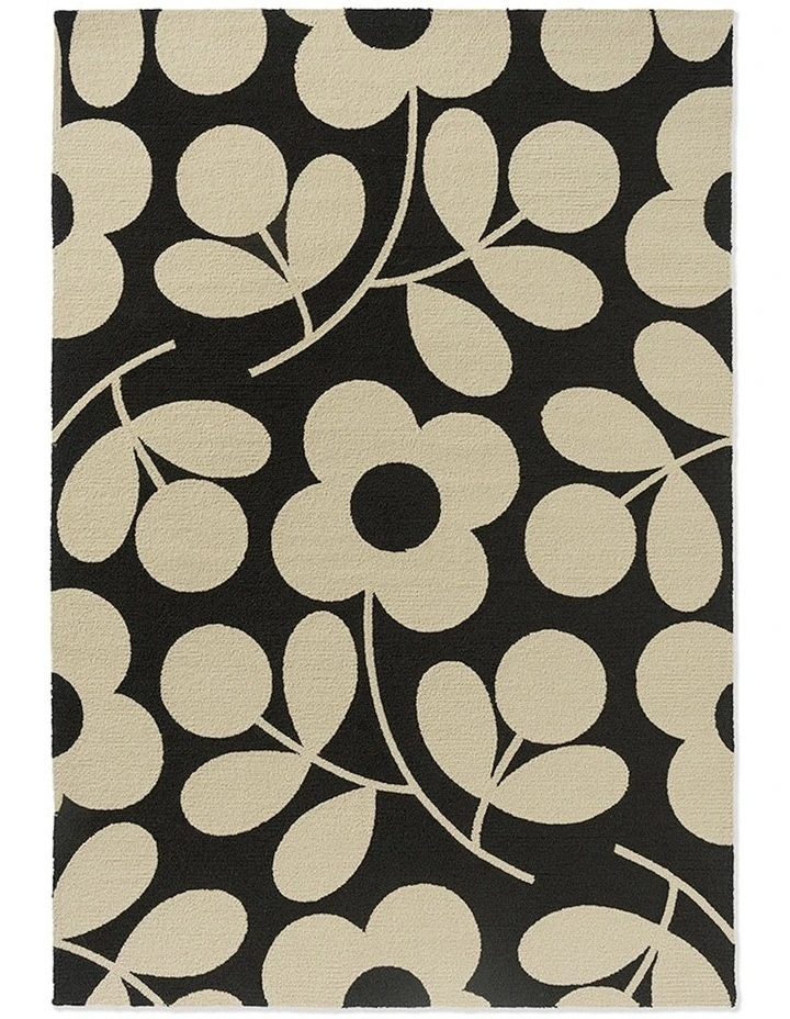 Stem Sprig Monochrome Outdoor Rug in Black