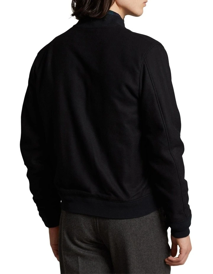 Wool Blend Bomber Jacket in Black