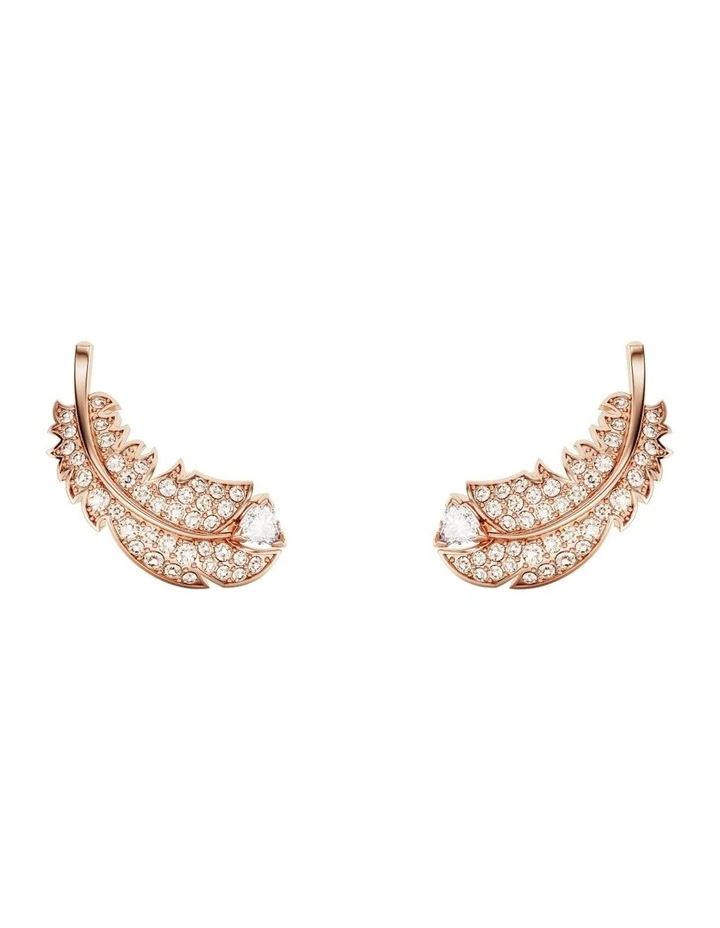 Nice Stud Earrings Feather Rose Gold-Tone Plated in White