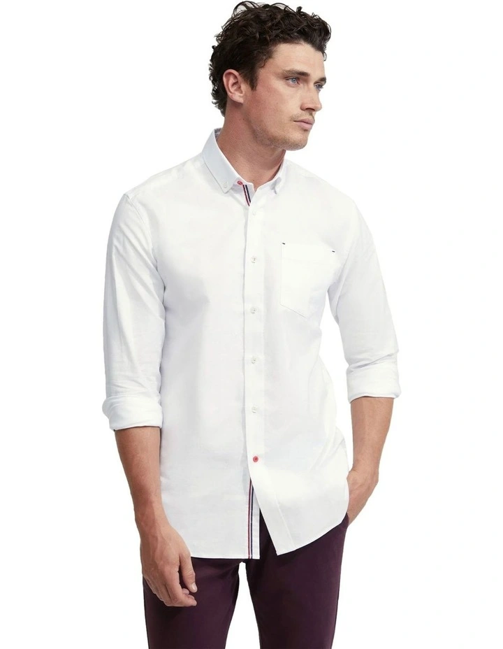 Stratton Oxford Weave Cotton Shirt in White