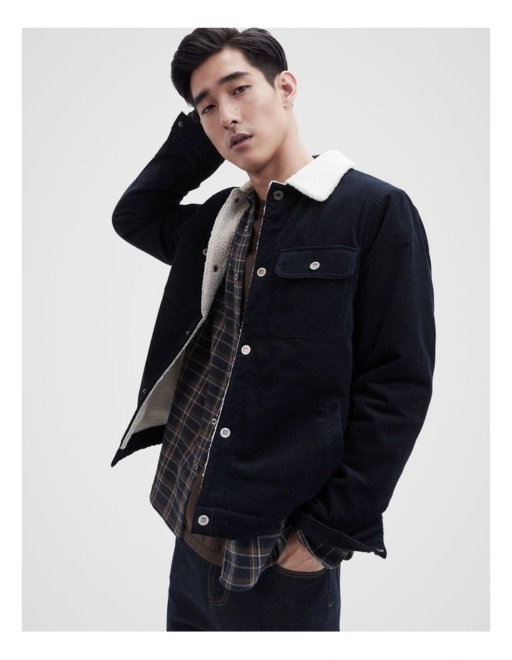 Cord Sherpa Jacket in Navy