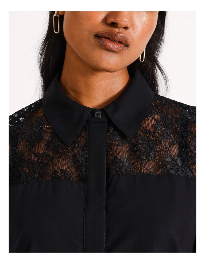 Lace Yoke Shirt in Black