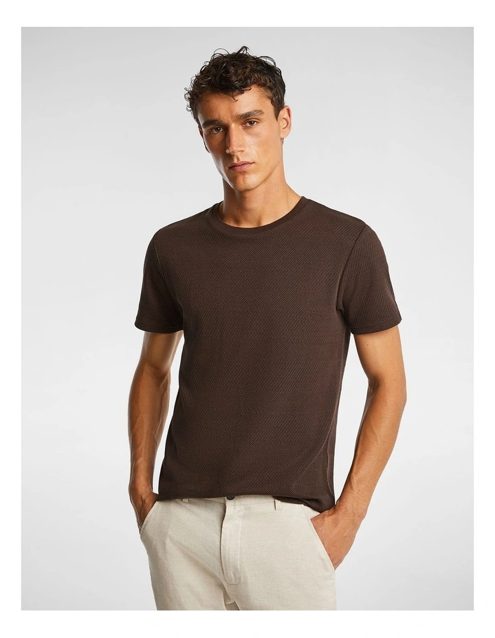 Self Stripe Super Stretch Textured Tee in Chocolate