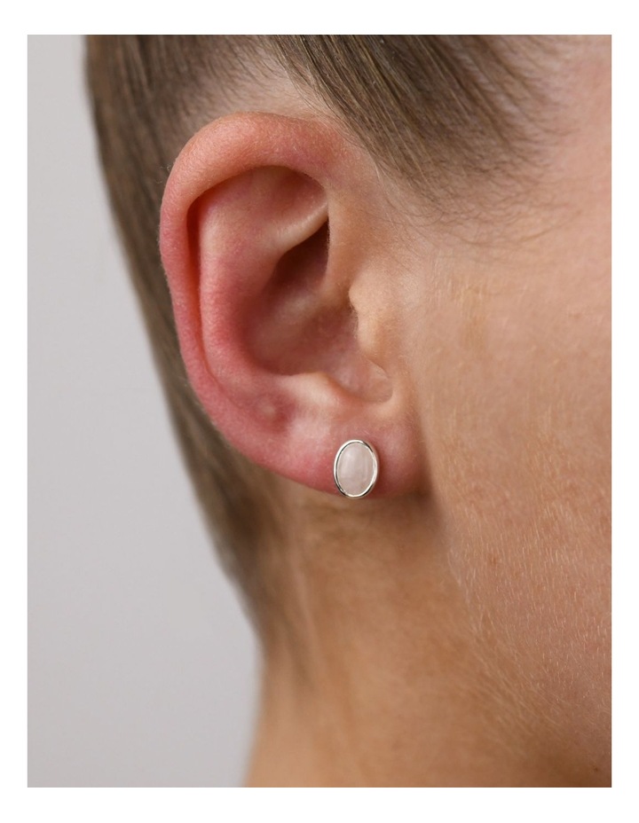 Oval Rose Quartz Silver Studs