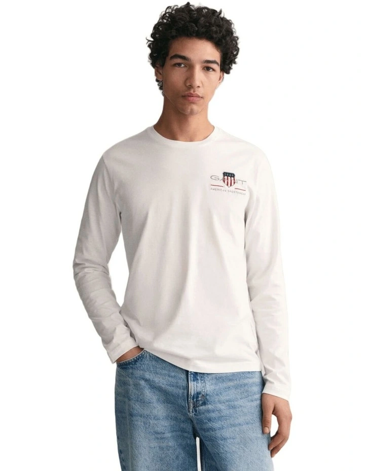 Slim Fit Archive Shield Long Sleeve T-shirt in White