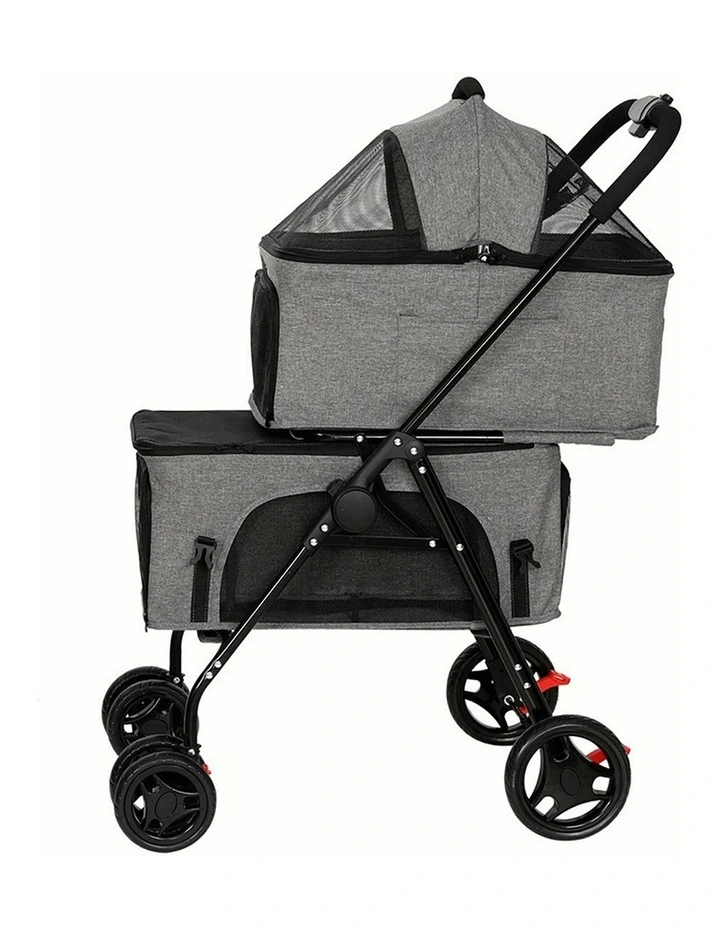 Pet Stroller 2-tier Dog Pram Large Cat Carrier Travel Pushchair Foldable