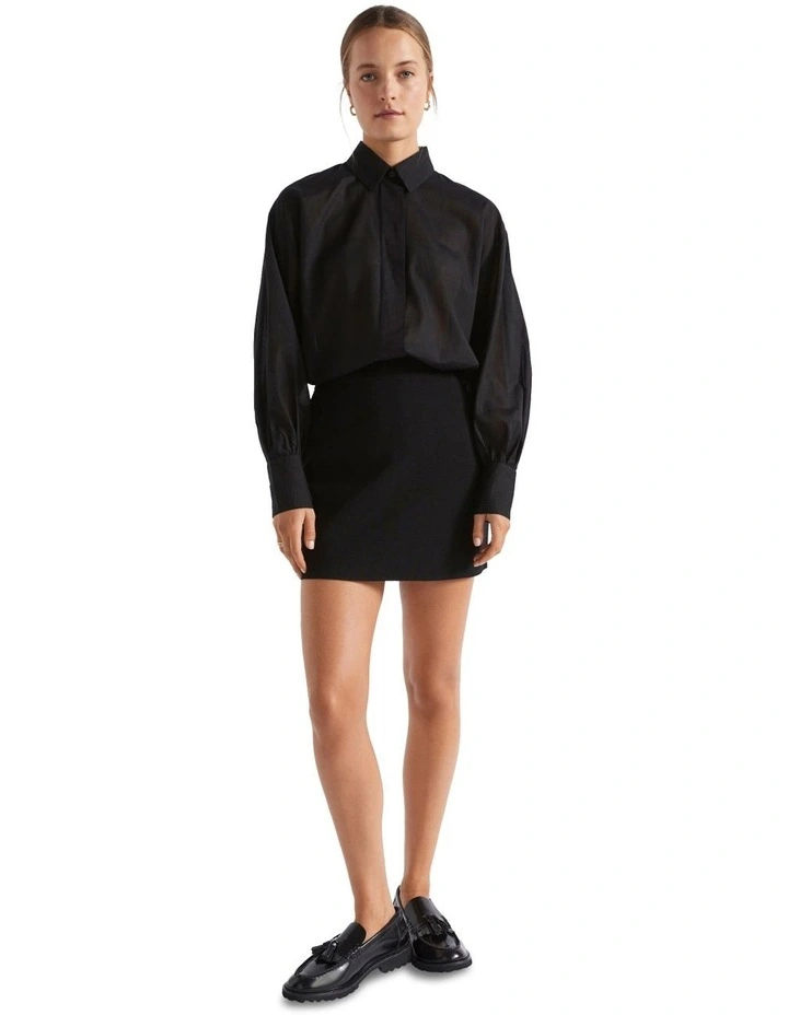 Crepe Knit A Line Mini Skirt in Black