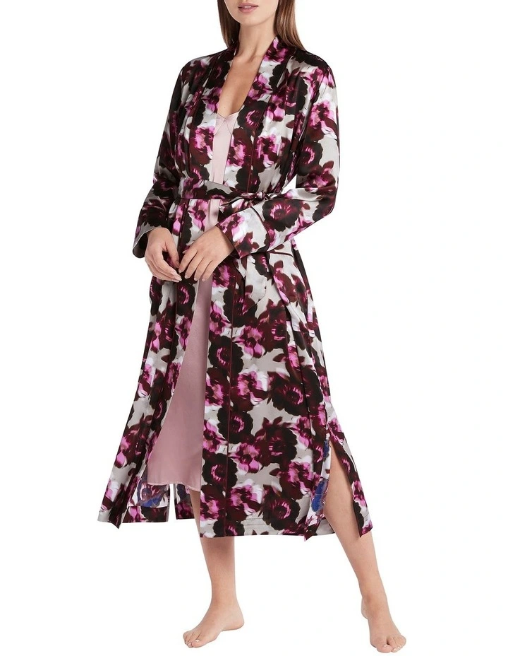 Flore Silk Robe in Plum Multi