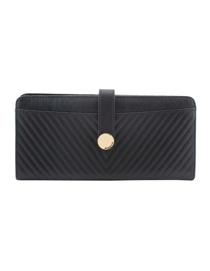 Chevron Leather Travel Wallet in Black