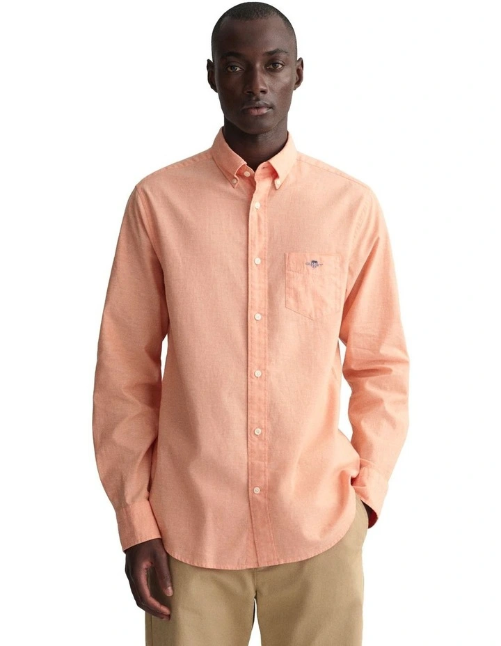 Regular Fit Cotton Linen Shirt in Apricot Orange