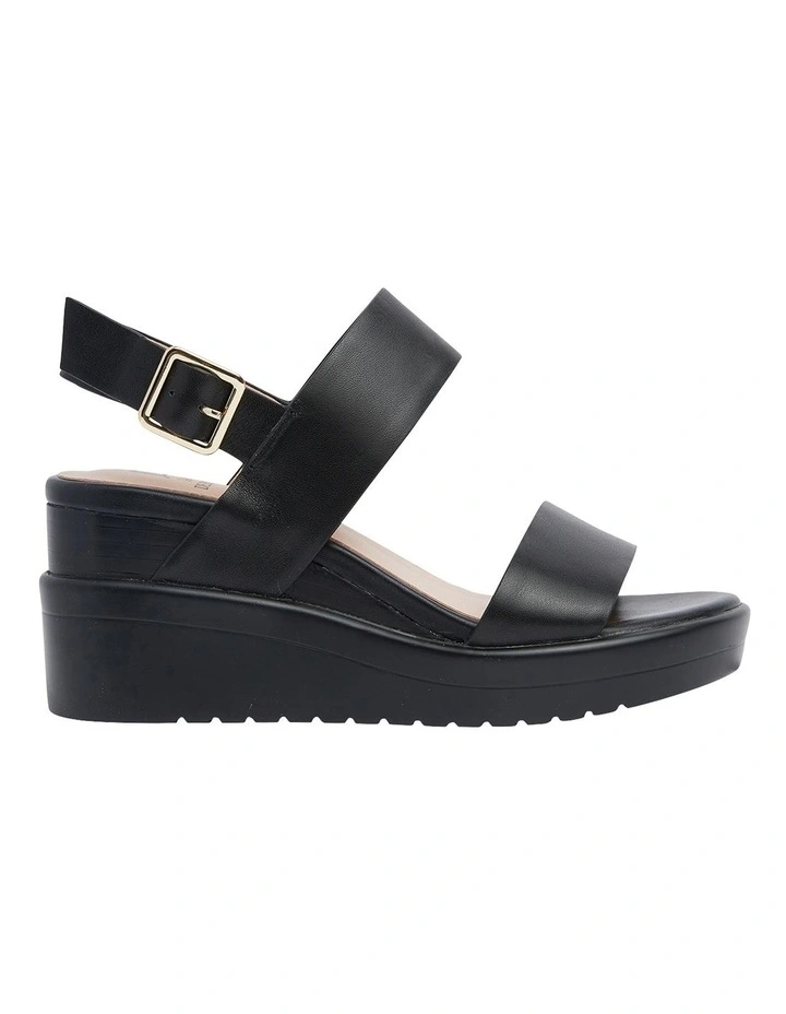 Indiana Wedge Sandals in Black Leather