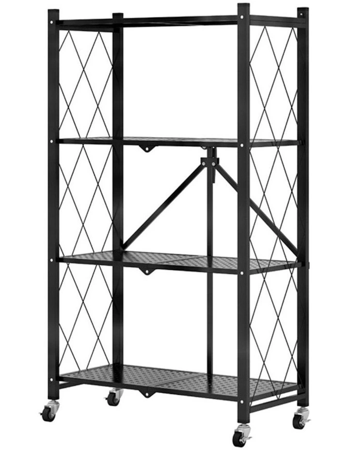 4 Tier Steel Foldable Kitchen Storage Organizer with Wheels in Black