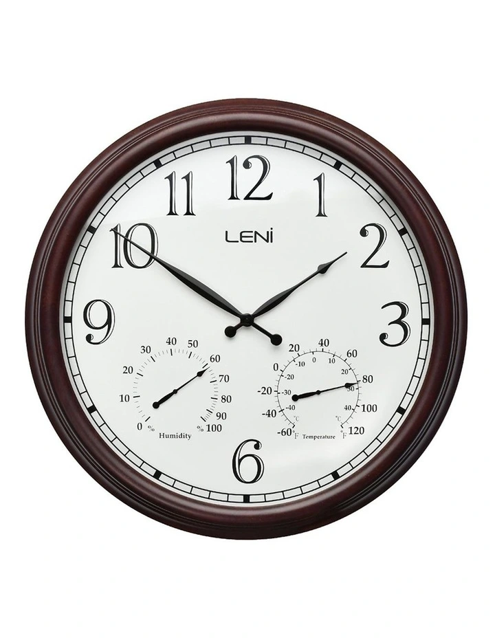 Metal Outdoor Wall Clock With Thermometer 60cm in Rust