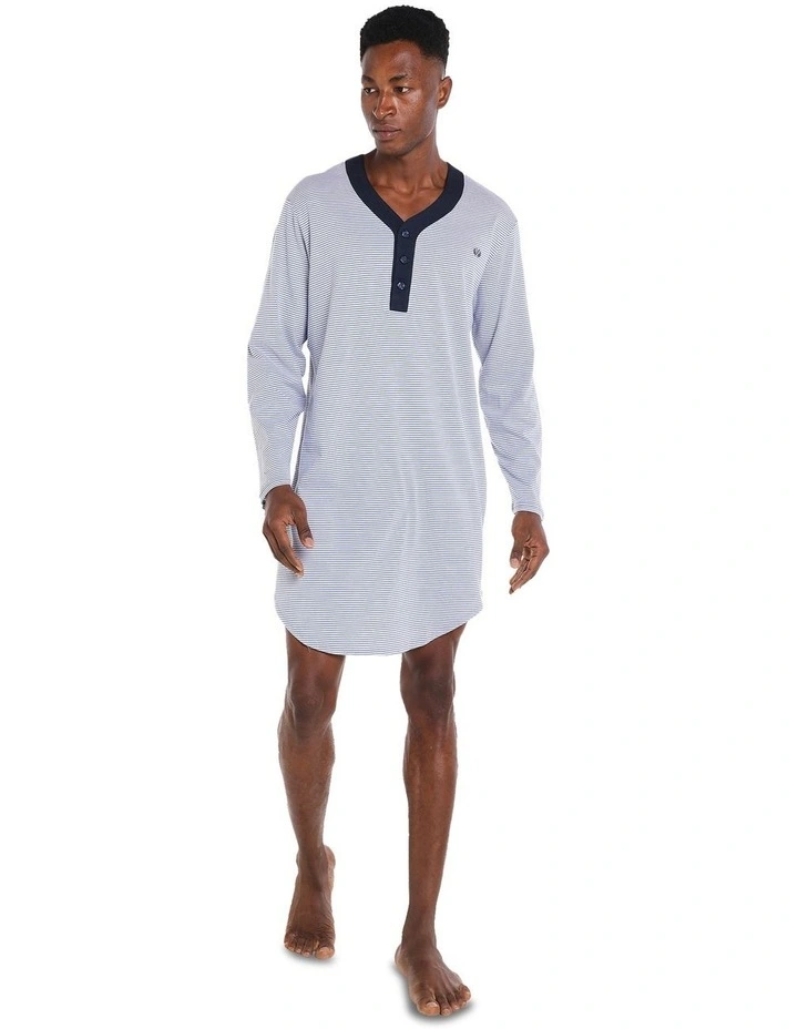 Long Sleeve Stripe Nightshirt Pyjama in Grey