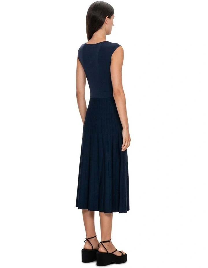 Cap Sleeve Pleated Knit Dress in Ink