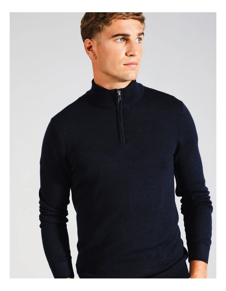Australian Merino 1/4 Zip Knit in Navy