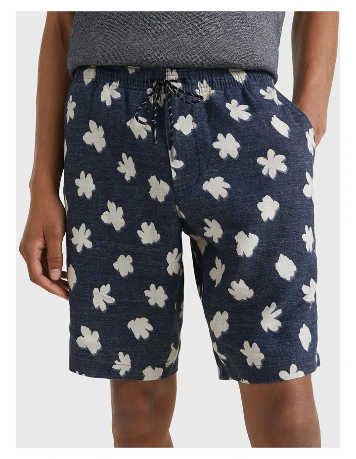 Harlem Tech Linen Pull On Flower Print Short in Desert Sky