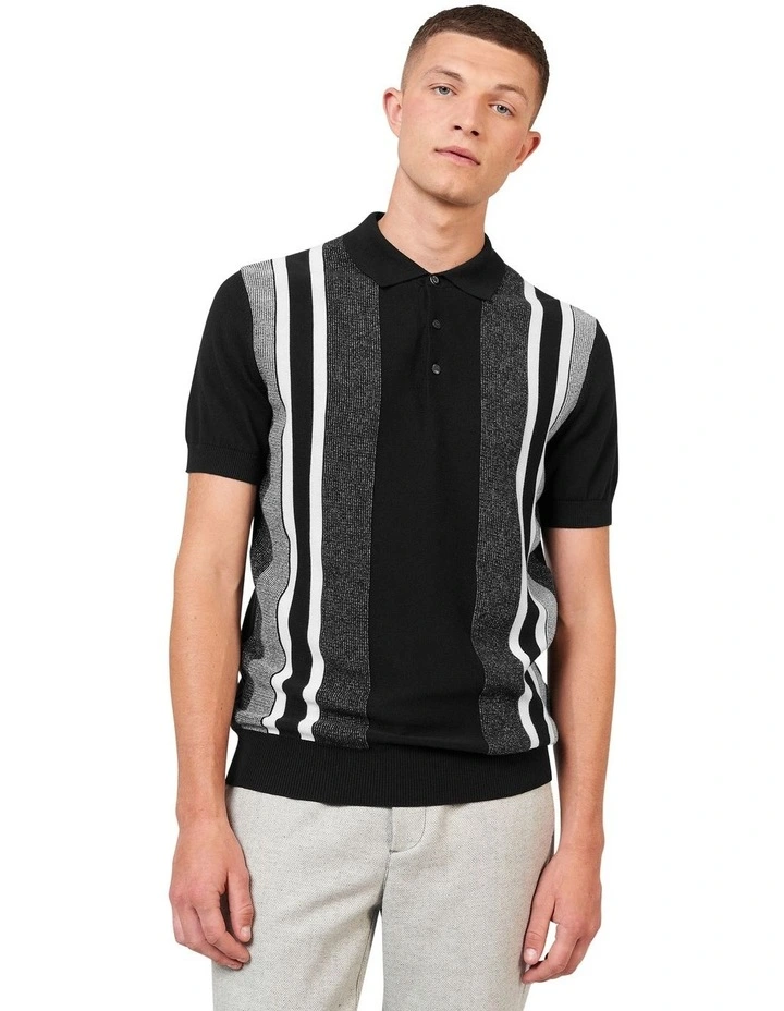 Birdseye Stripe Polo Shirt in Black