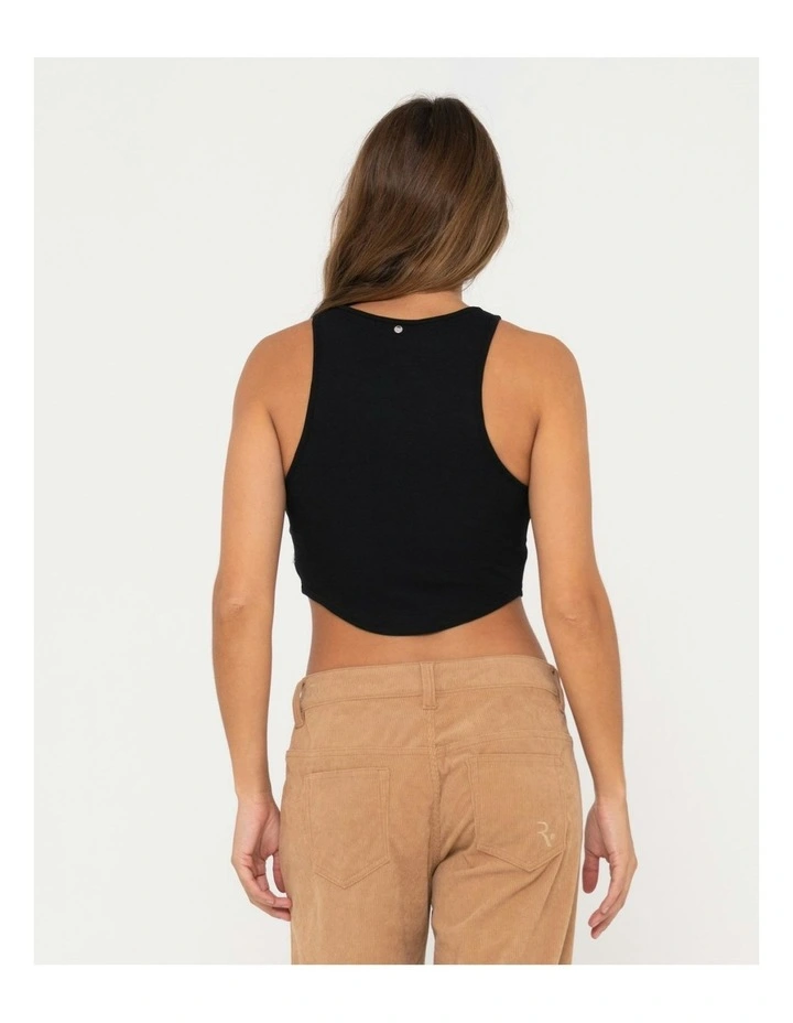Vicky Curved Crop Tank in Black