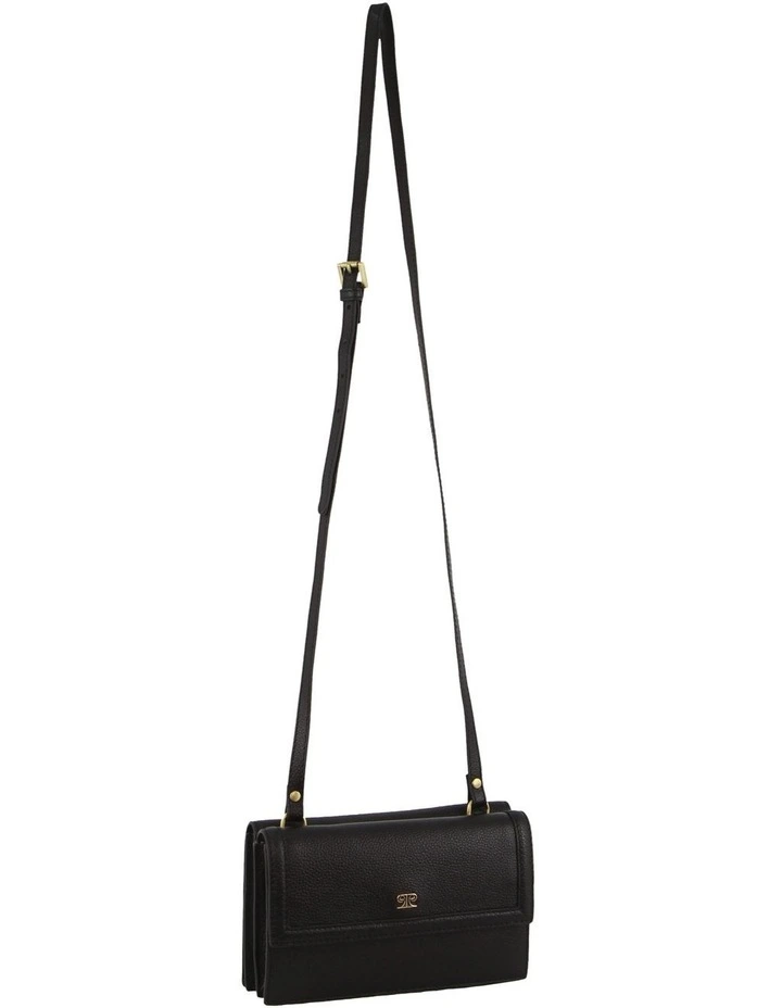 Leather Flap Over Cross-Body Bag in Black