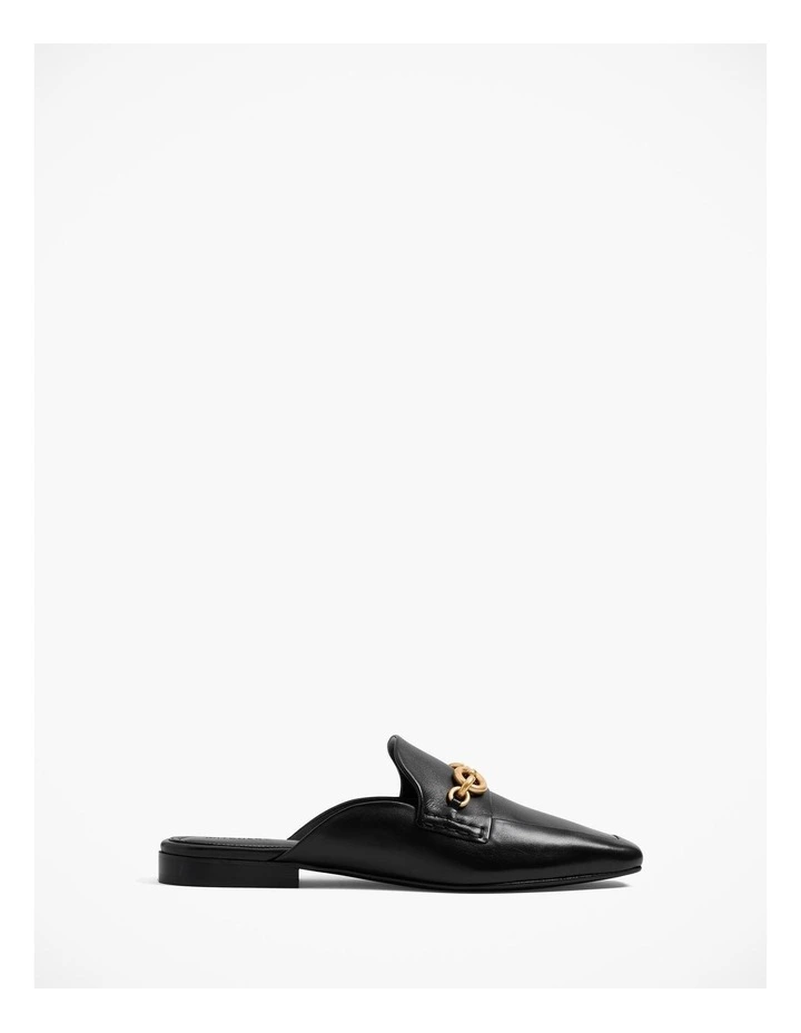 Leather Mule Loafer With Chain in Black