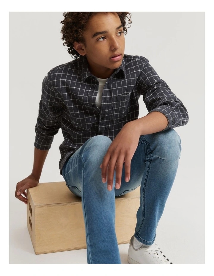 Teen Australian Cotton Check Shirt in Charcoal