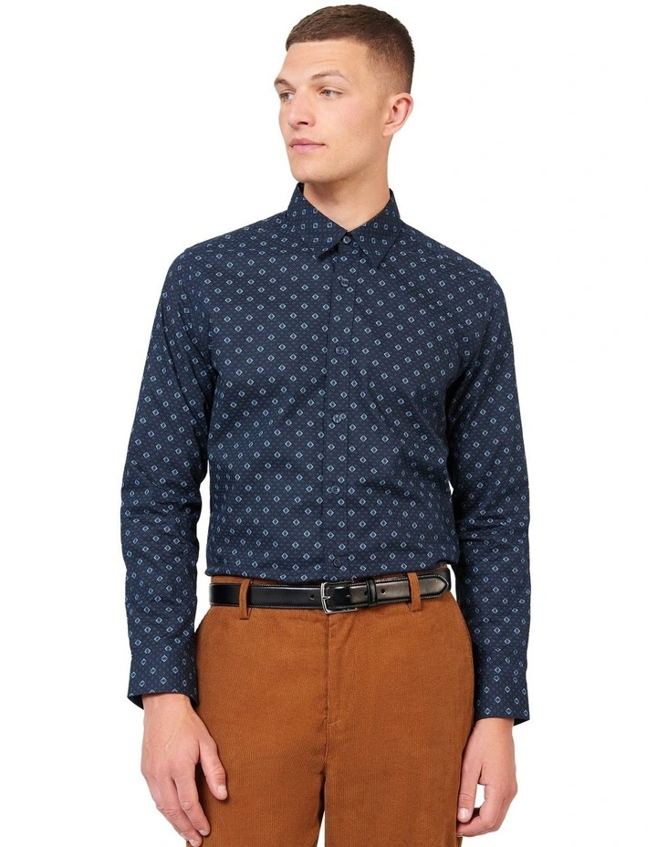 Geo Print Long Sleeve Shirt in Blue