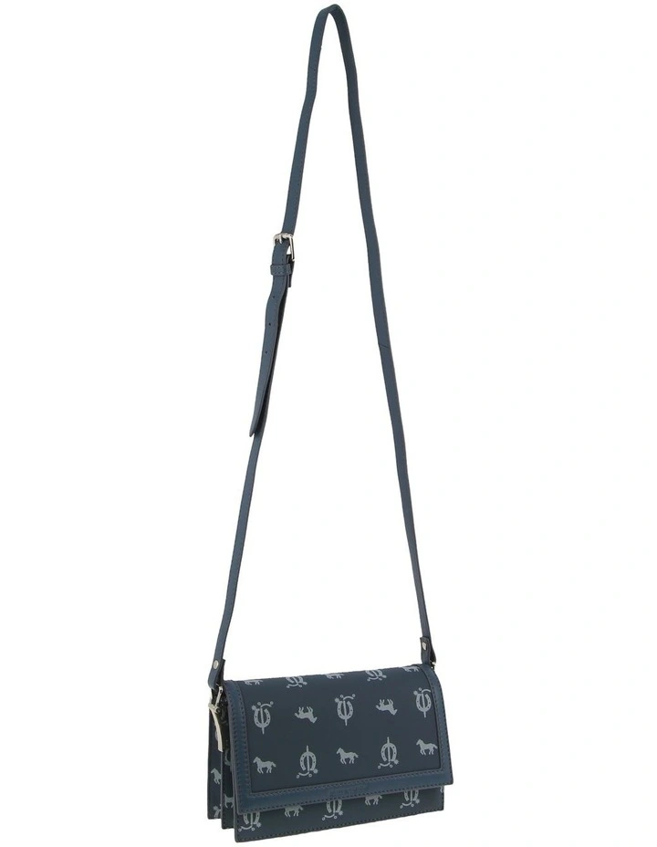Canvas Print Leather Trim Flap Cross-Body Bag in Sky Blue