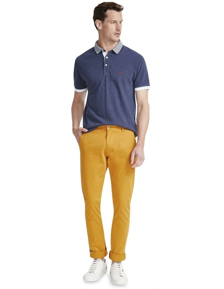 Axell Striped Collar Pique Polo in Navy