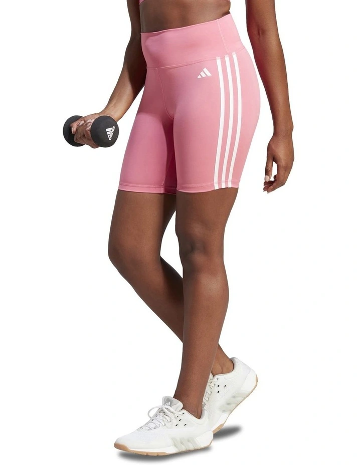 Training Essentials 3-Stripes High-Waisted Short Leggings in Pink Fusion