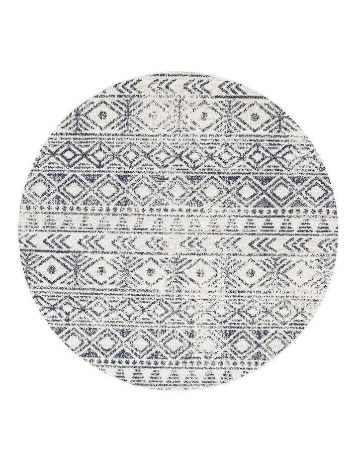 Oasis Ismail Rustic Round Rug in White Blue