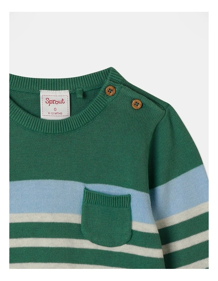 Knit Crew Colour Block Jumper in Dark Green