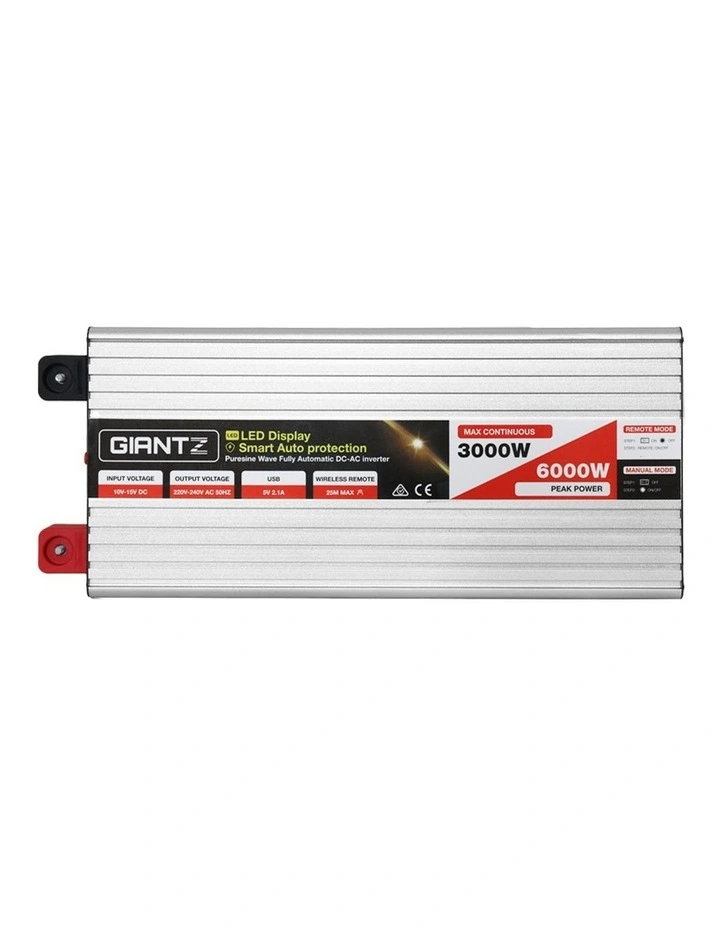 Giantz Power Inverter 3000W/6000W Pure Sine Wave 12V-240V Camping Boat Caravan