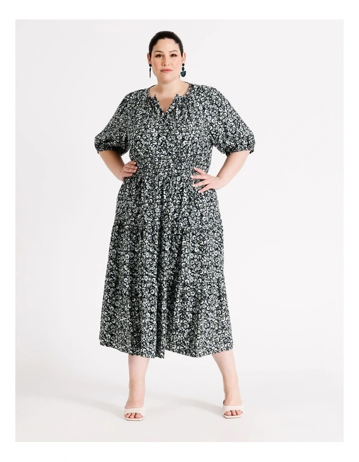 Short Sleeve Pintuck Detail Tiered Midi Dress in Assorted