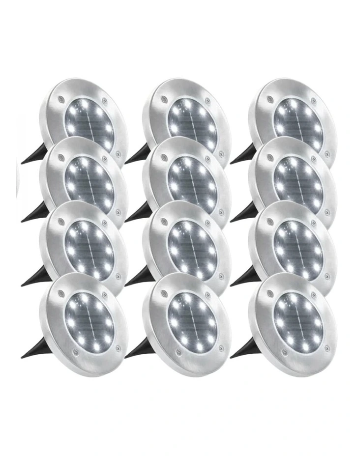 Waterproof Solar Powered Rechargeable LED Light 12 Pack in White