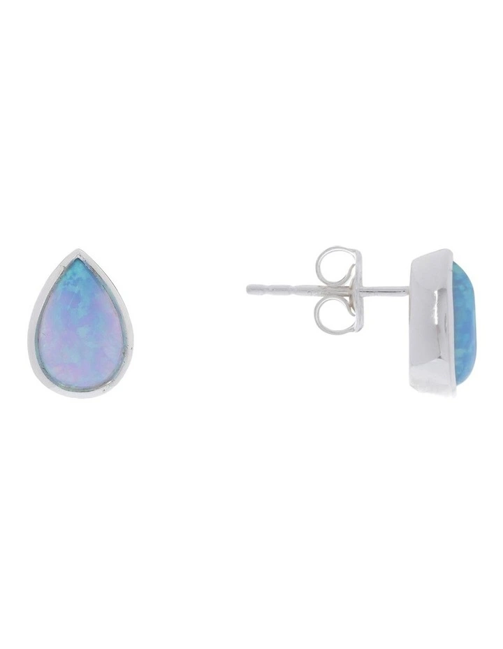 Sterling Silver Studs With Pear Shaped Blue Czelline Opal