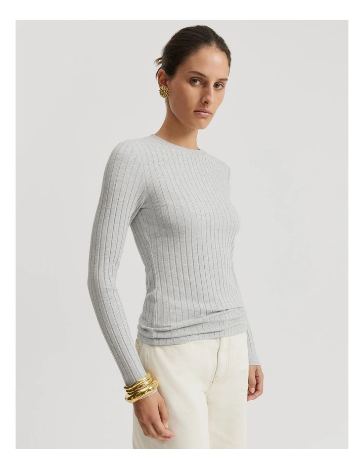 Long Sleeve Rib Top in Light Grey Marle