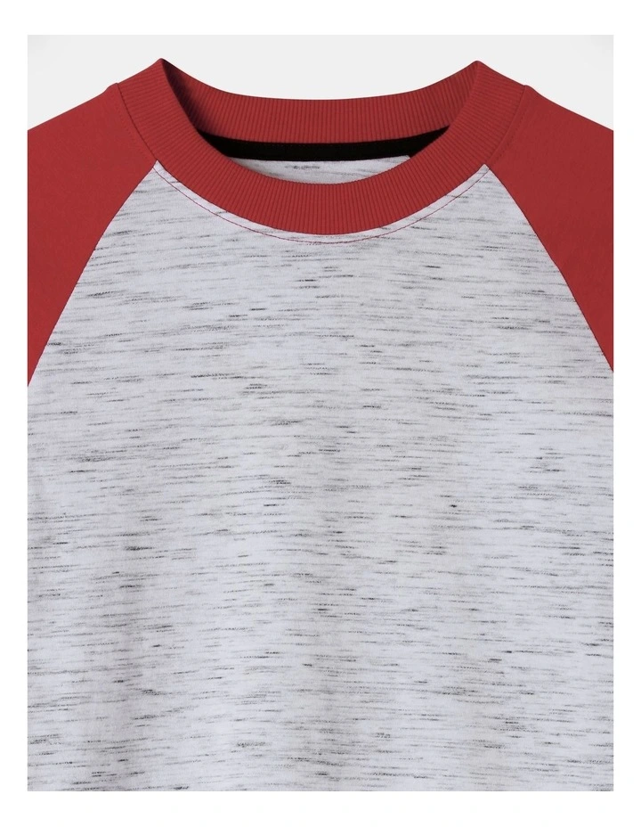 Long Sleeve Space Dye Raglan Tee in Red
