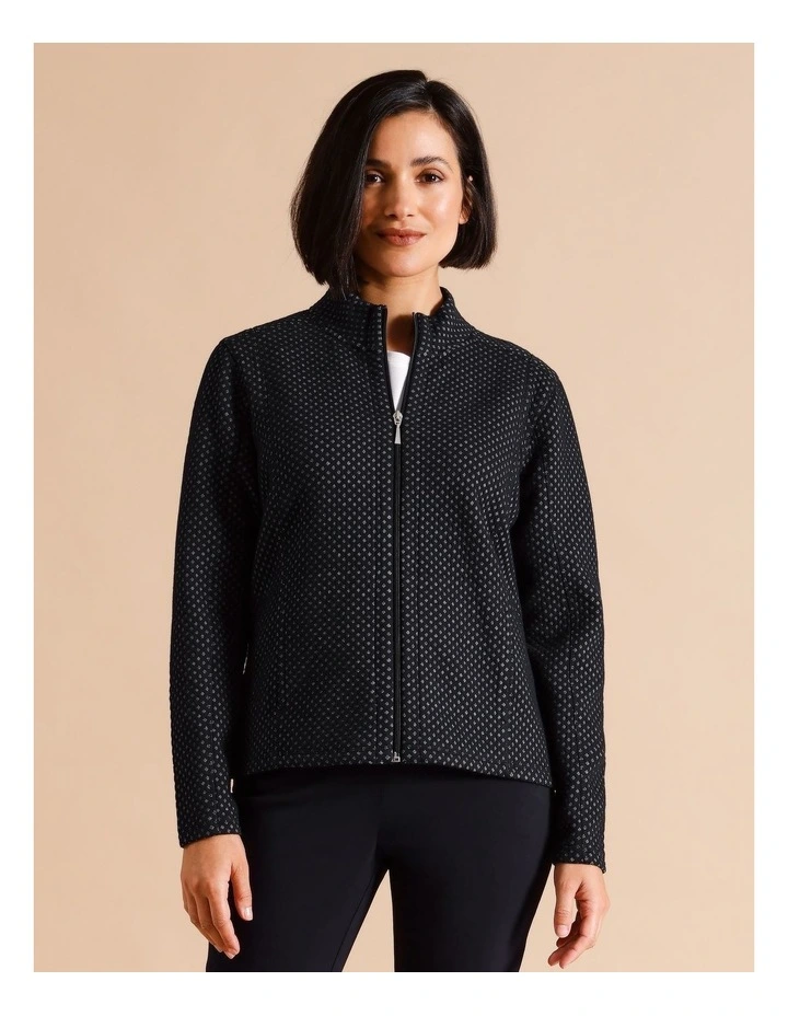 Recycled Polyester Blend Zip Thru Honeycomb Jacquard Sweat Top In Navy