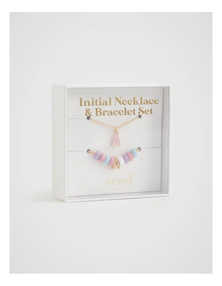 Initial Necklace and Bracelet Set in A