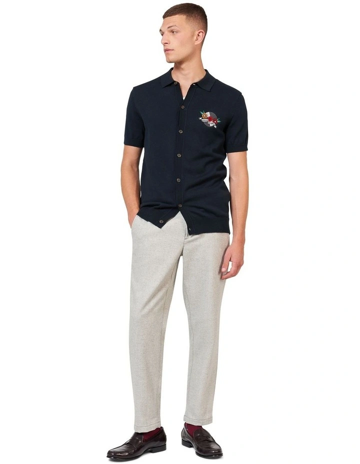 London Rebels Button Through Polo Shirt in Navy