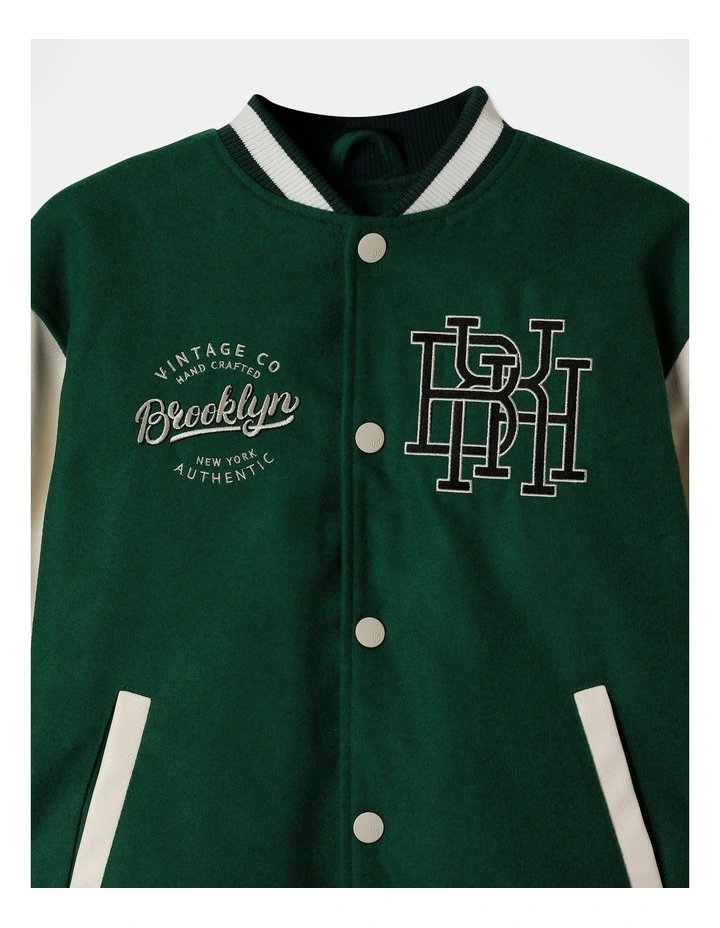 Felt/ PU Bomber Jacket in Green
