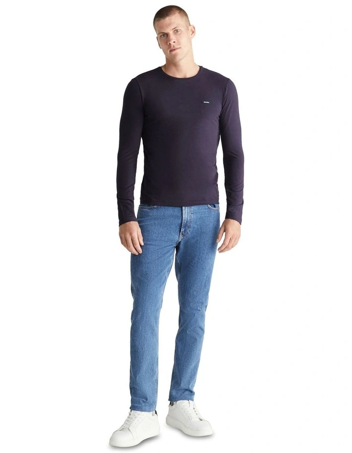 Stretch Slim Fit Long Sleeve T-Shirt in Navy