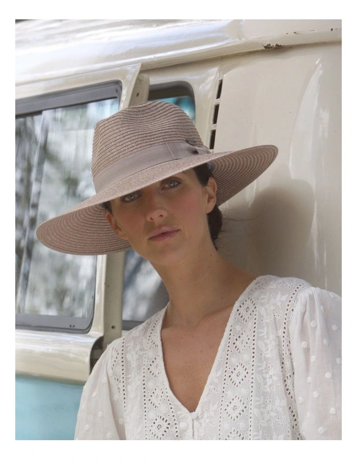Fiona Wide Brim Fedora Hat In Sandstone