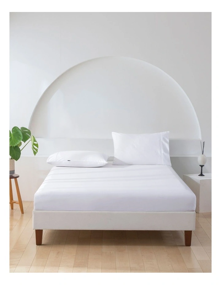 500TC Cotton Sateen Fitted Single Sheet Set in White
