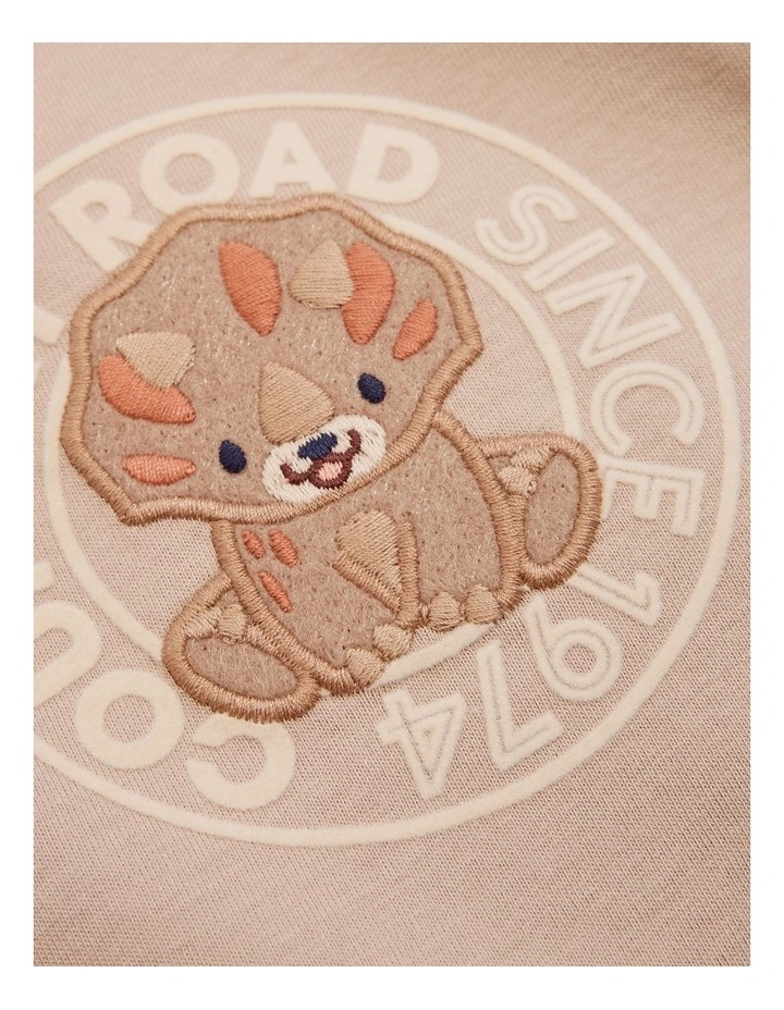 Organically Grown Cotton Dino T-shirt in Mushroom