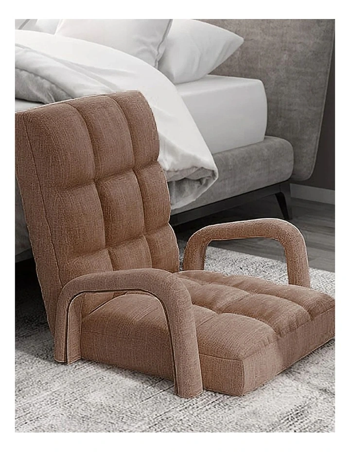 Foldable Adjustable Lounge Chair with Armrest in Coffee