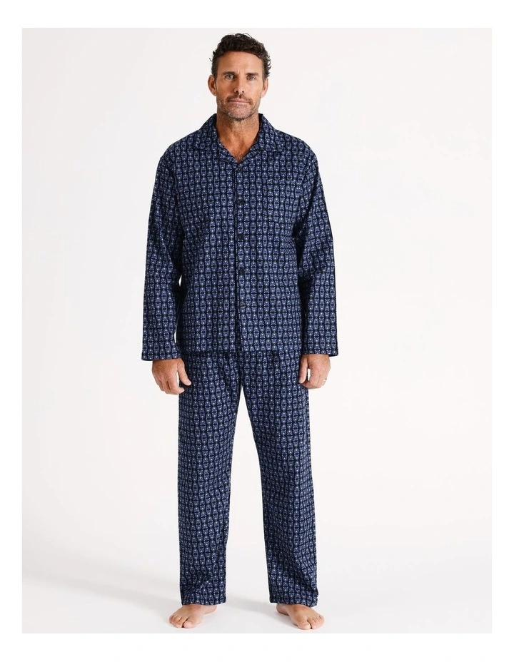 Essentials Long Sleeve Flannelette PJ Set Geo Bears in Navy