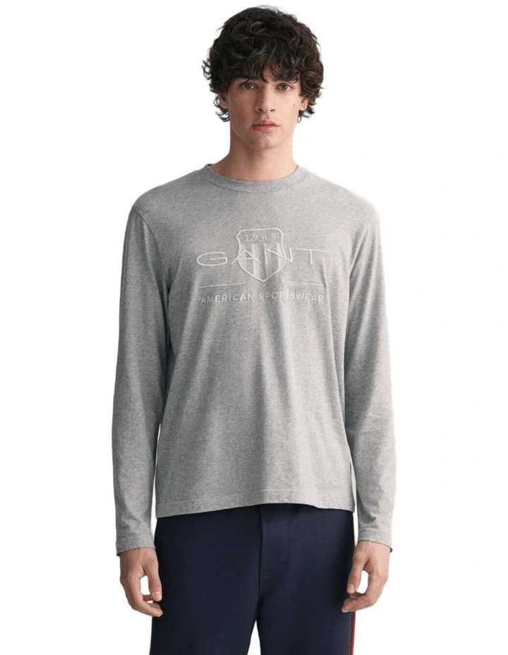 Tonal Shield Long Sleeve T-Shirt in Grey Melange