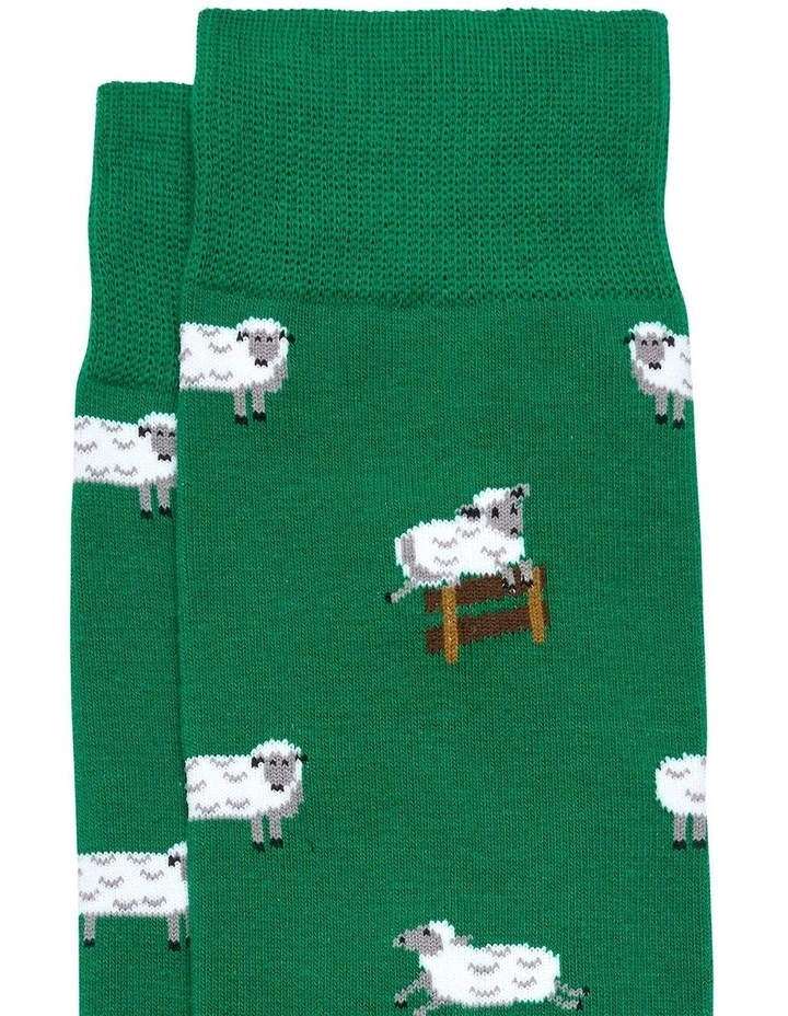 Counting Sheep Fancy Sock in Green